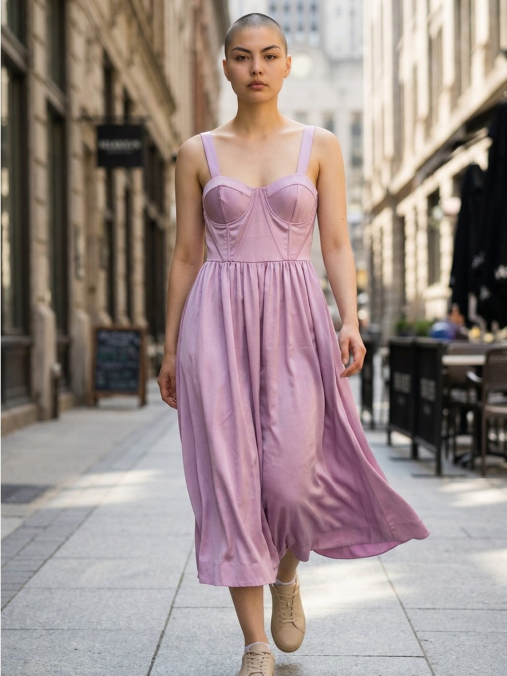 Aureta Anthropologie
Showstopper Midi Dress 
Corset Top Lilac size Medium